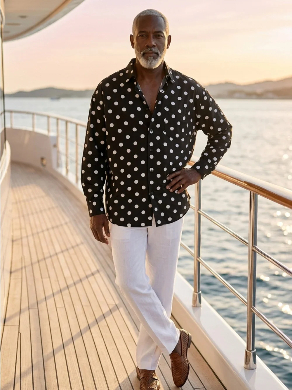 🚘 new 🆕 Men's Black Polka Dot Button-Up Shirt - Classic Style size 18-18.5 34-35